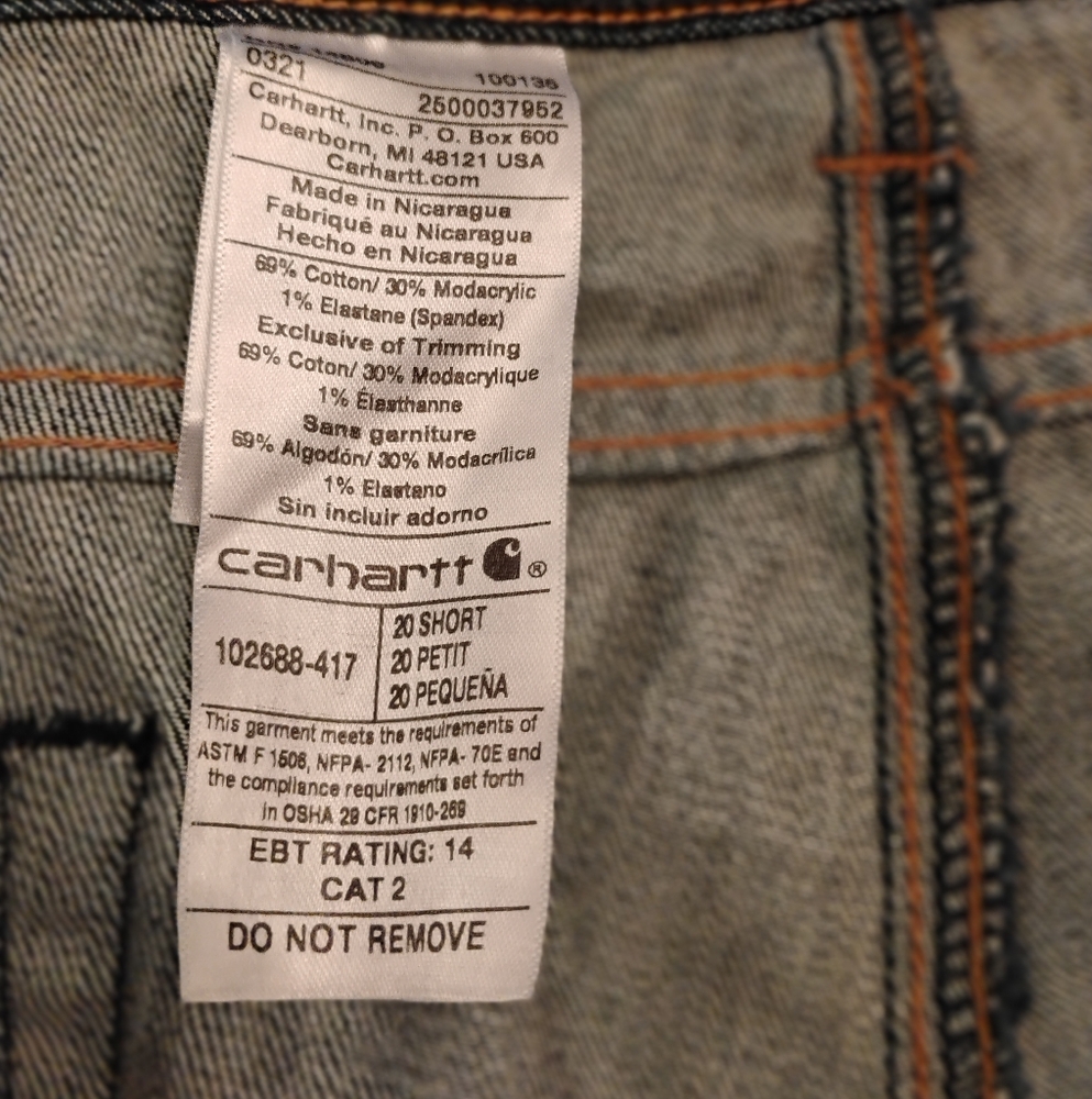 Carhartt FR Flame Resistant CAT 2 2112 Dark Blue Denim Jeans Size 20P - Picture 6 of 12